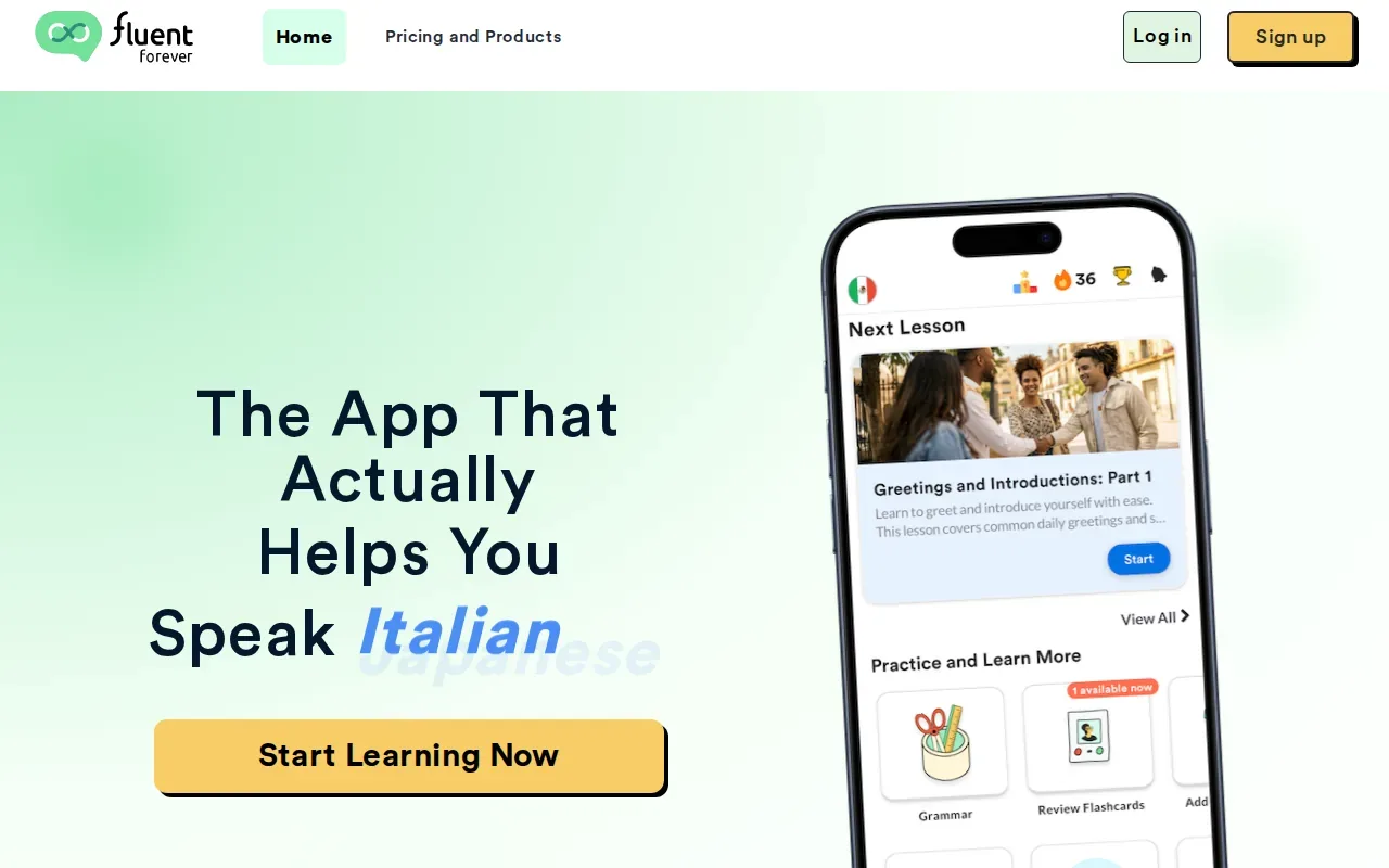 Screenshot of the Fluent Forever website