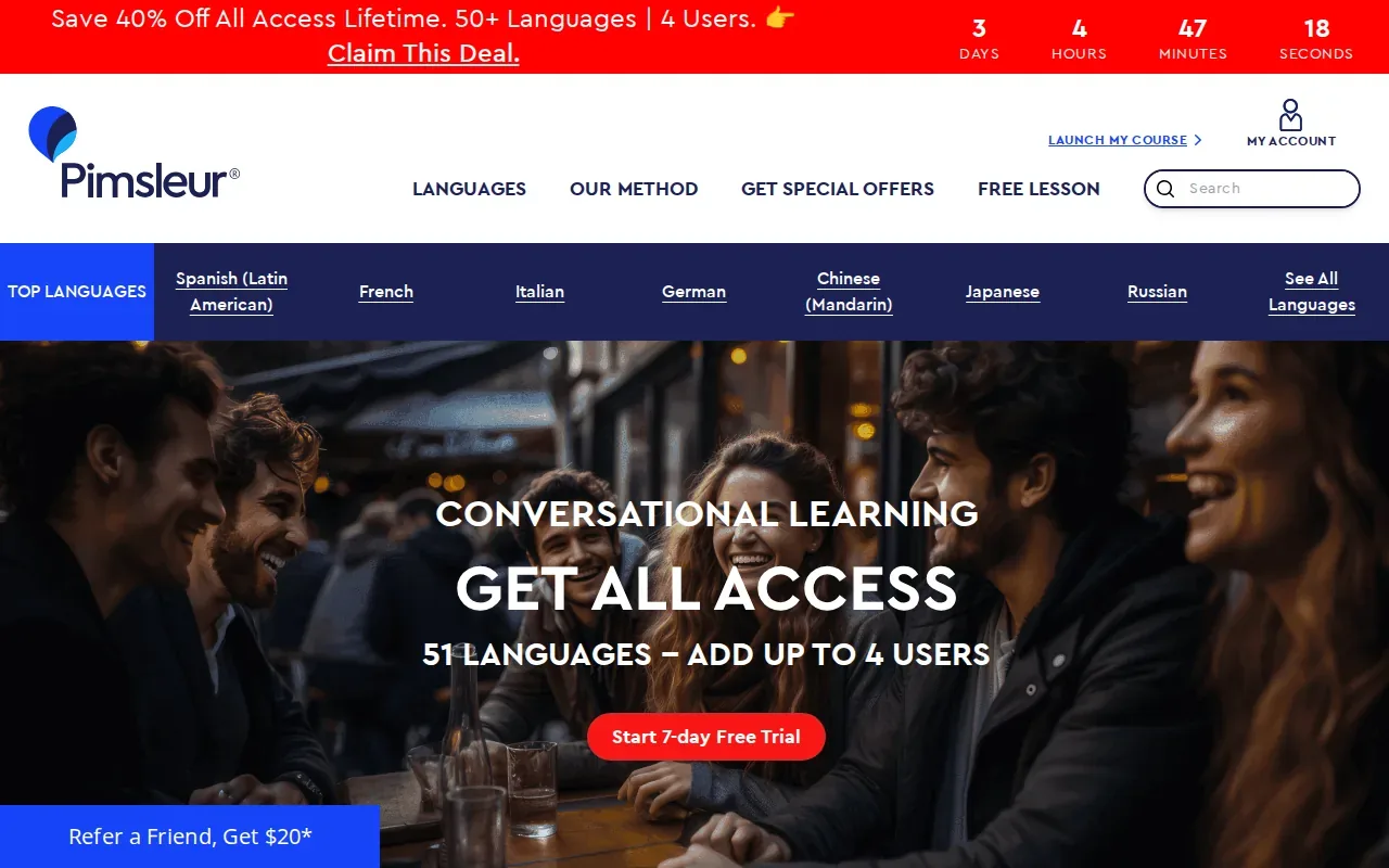 Screenshot of the Pimsleur website