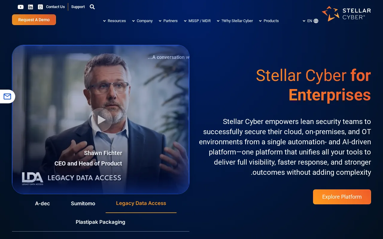 Screenshot of the Stellar Cyber website