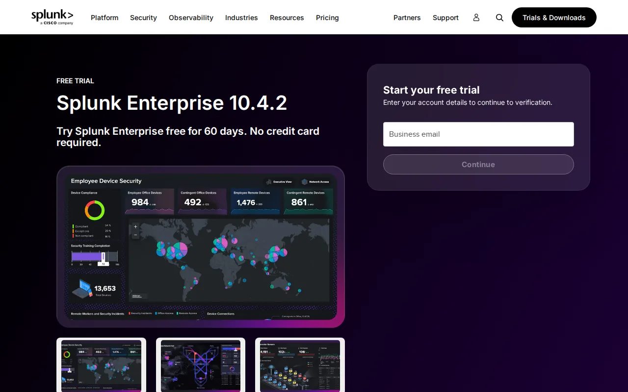 Screenshot of the Splunk website