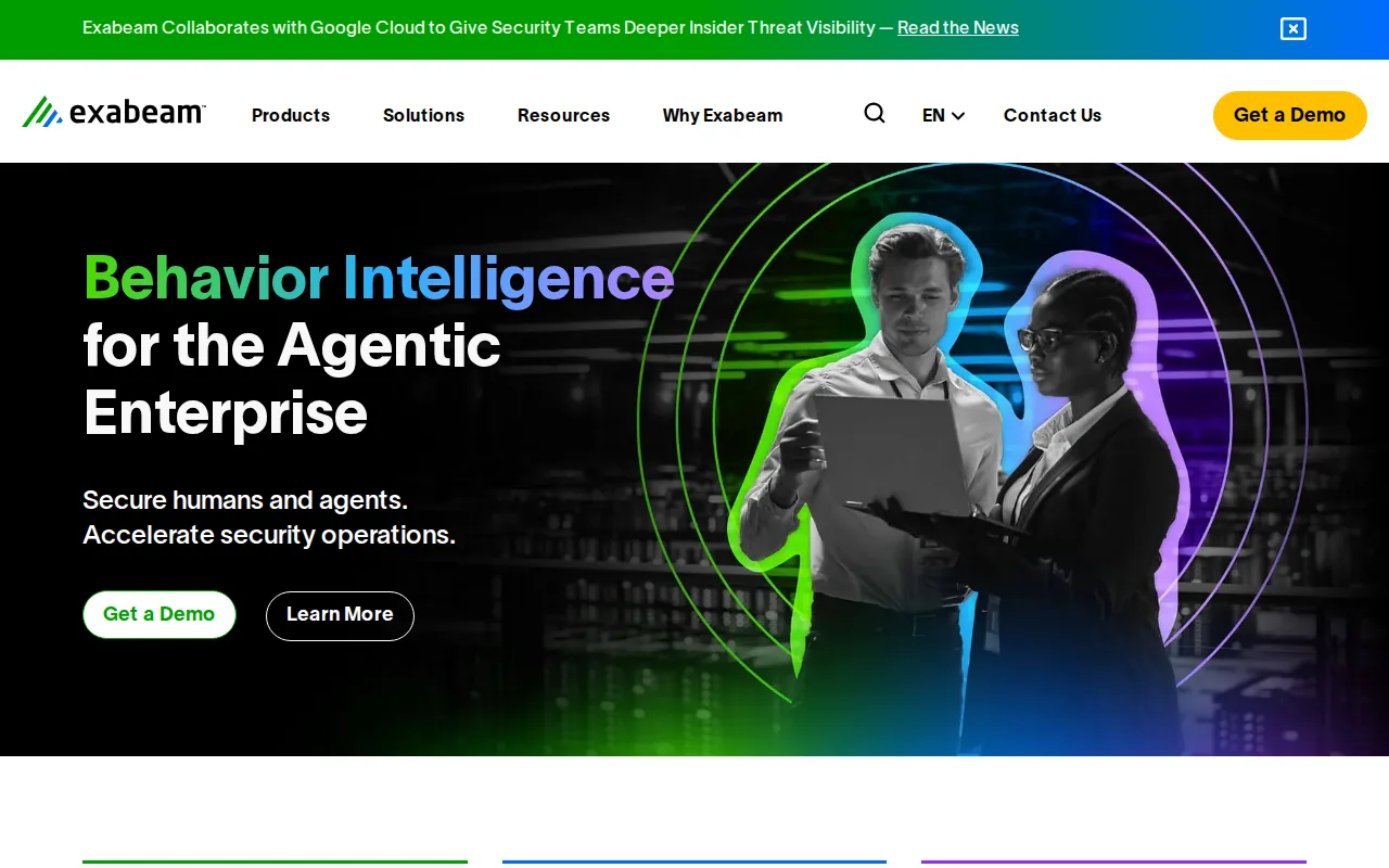 Screenshot of the Exabeam website