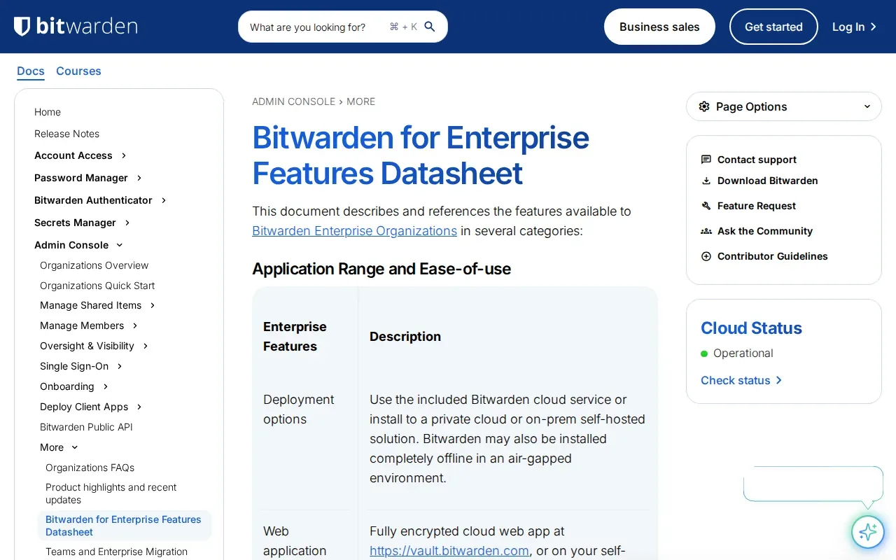 Screenshot of the Bitwarden Enterprise website