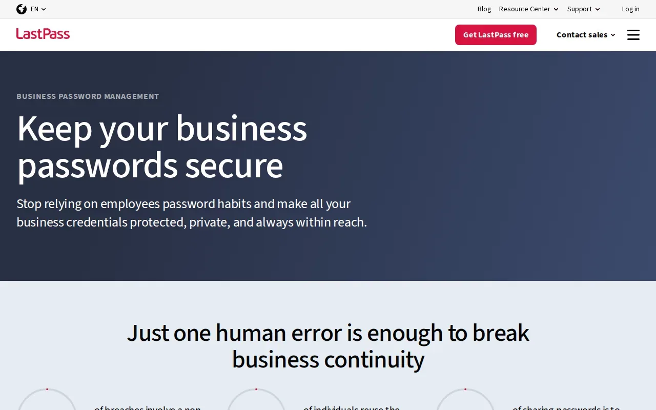 Screenshot of the LastPass Business website