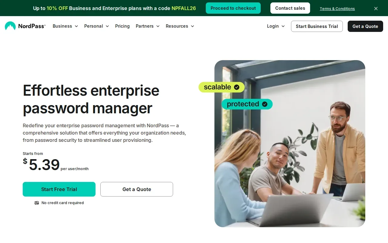 Screenshot of the NordPass Enterprise website