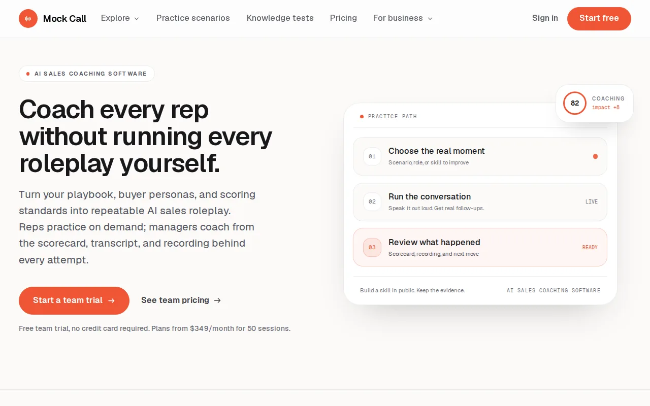 Screenshot of the TryMockCall website