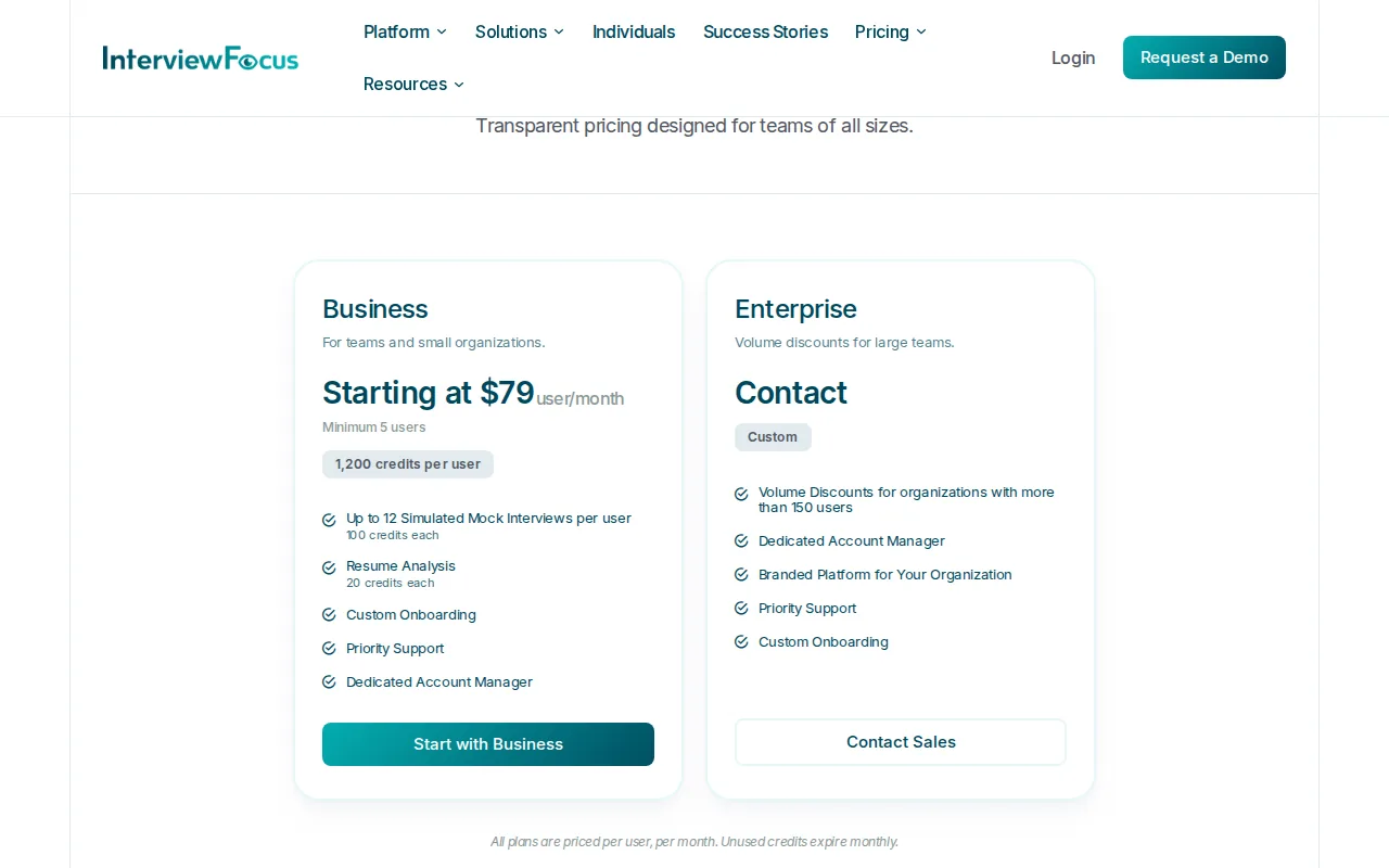 Screenshot of the InterviewFocus website