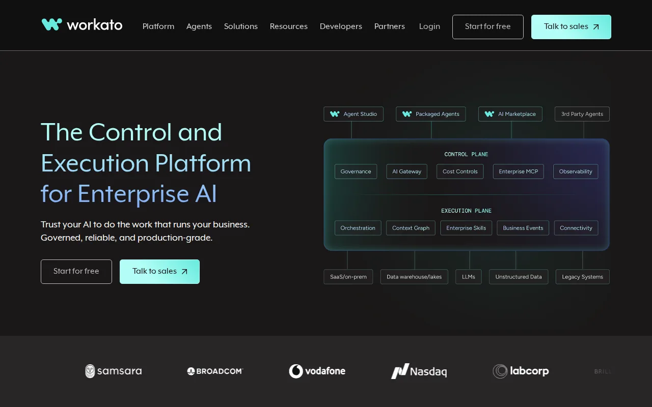 Screenshot of the Workato website