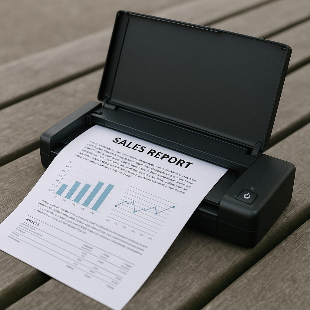 An open portable document scanner with documents being digitized on-the-go. Alt: Portable document scanner UK device scanning documents on-the-go with free UK delivery.