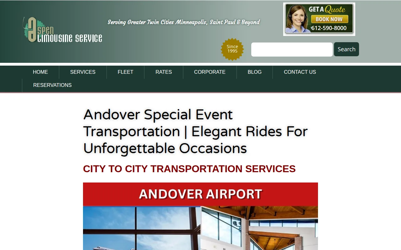 Screenshot of the Aspen Limo website