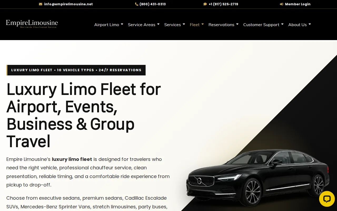 Screenshot of the Empire Limousine website