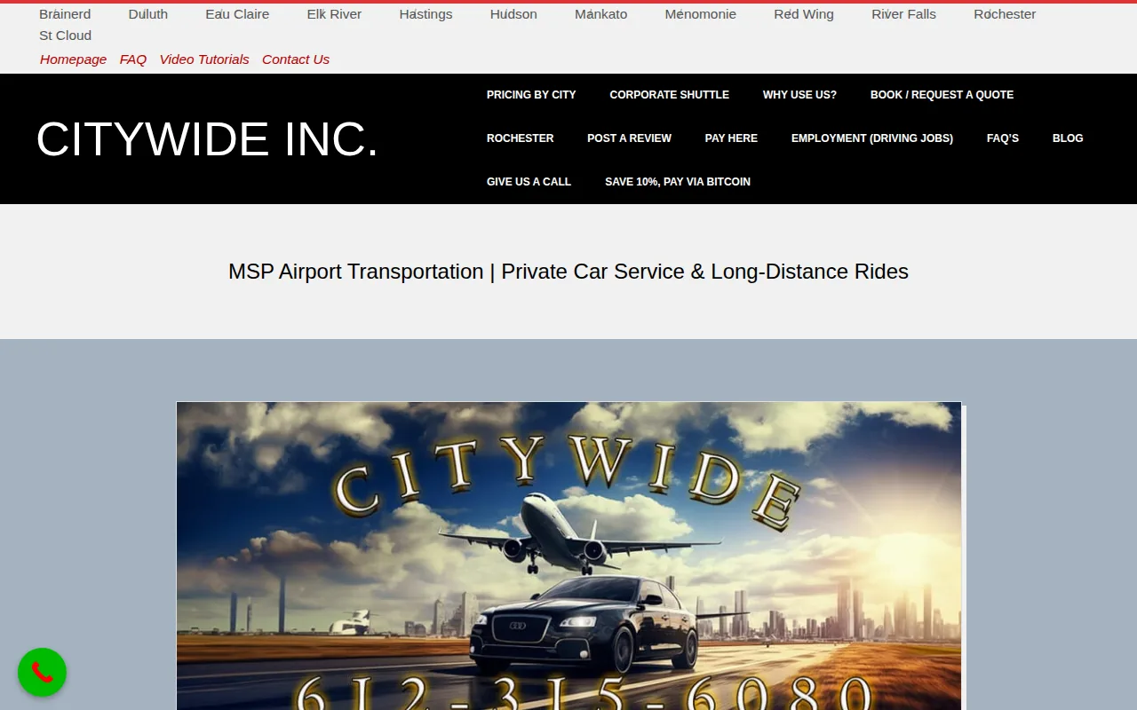 Screenshot of the Citywide website