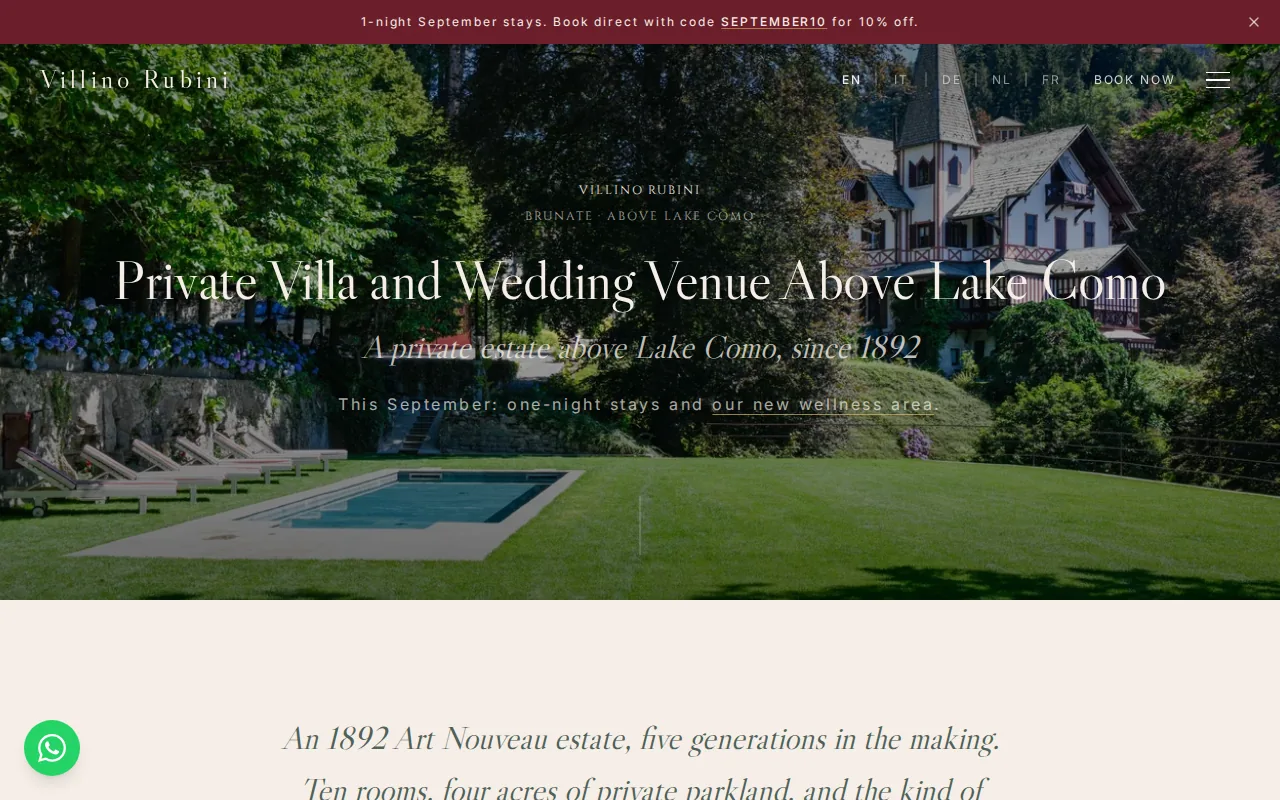 Screenshot of the Villino Rubini website