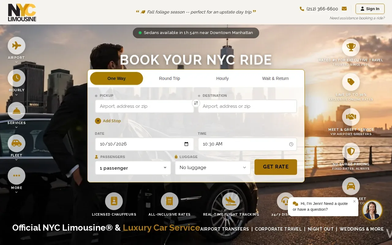 Screenshot of the NYC Limousine® website