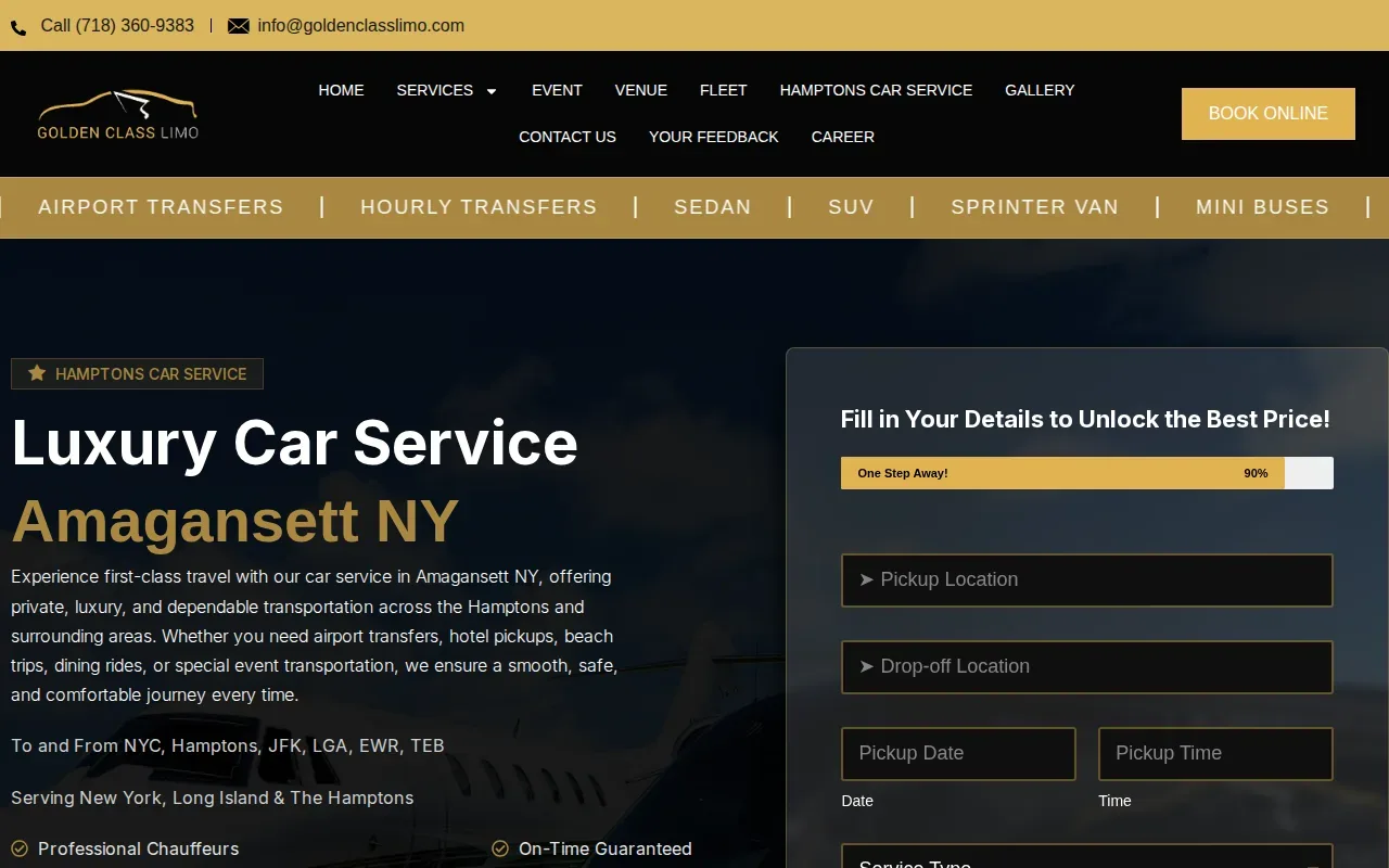 Screenshot of the Golden Class Limo website