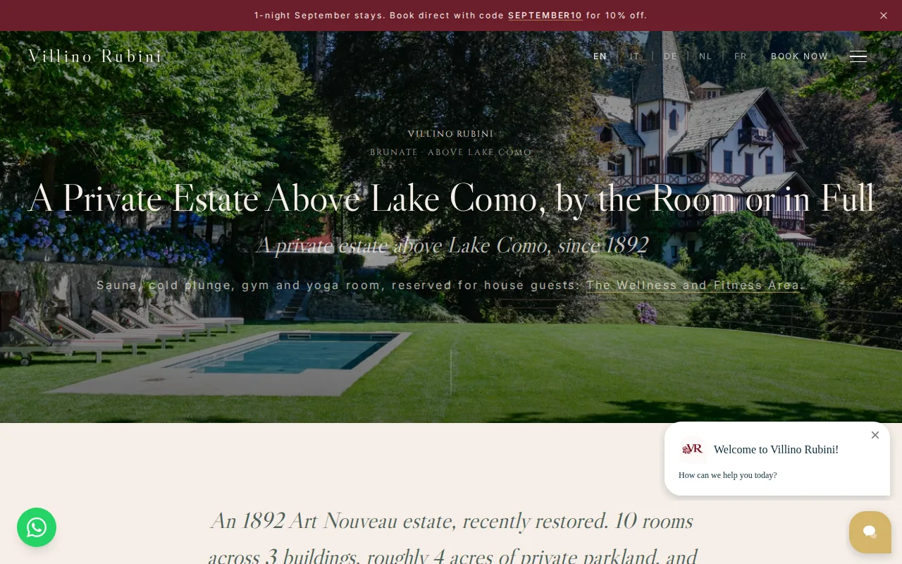 Screenshot of the Villino Rubini website