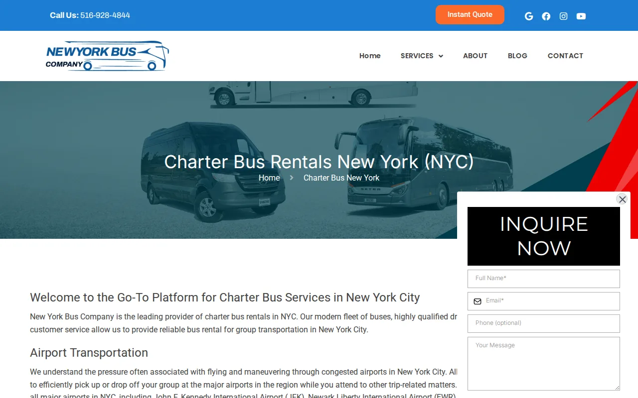Screenshot of the New York Bus Company website