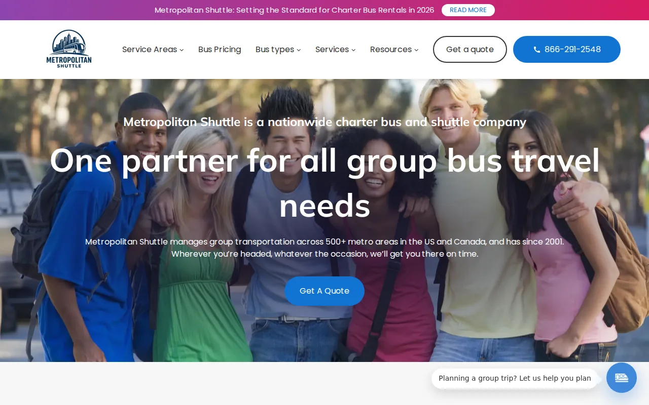 Screenshot of the Metropolitan Shuttle: Captain-Style Arrangements for Groups website