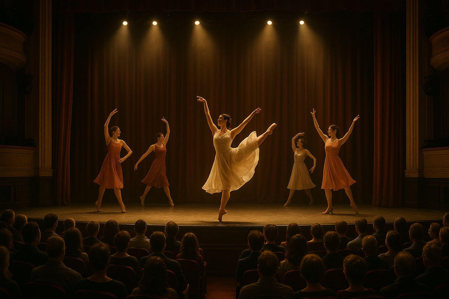A live dance performance in a theater. Alt: A captivating dance performance engaging the audience.