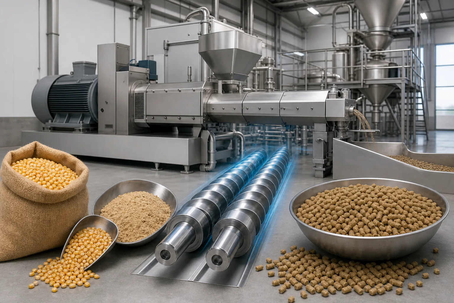 Bühler POLYtwin: visual reference for 6. Bühler POLYtwin , Integrated twin‑screw line for food and feed