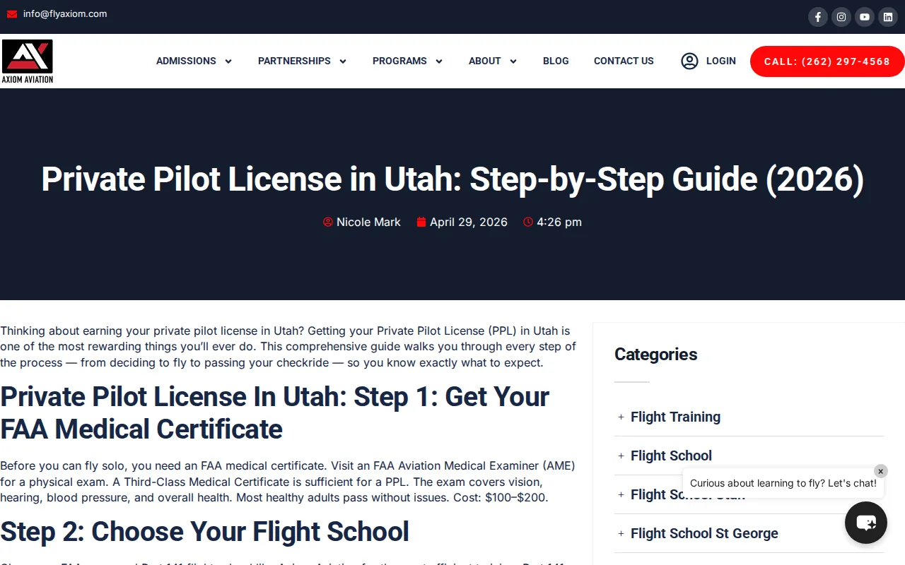 Screenshot of the Axiom Aviation website