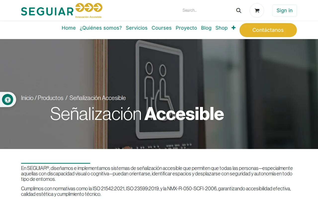 SEGUIAR®: visual reference for 3. SEGUIAR® — Señalización accesible con referencias normativas internacionales