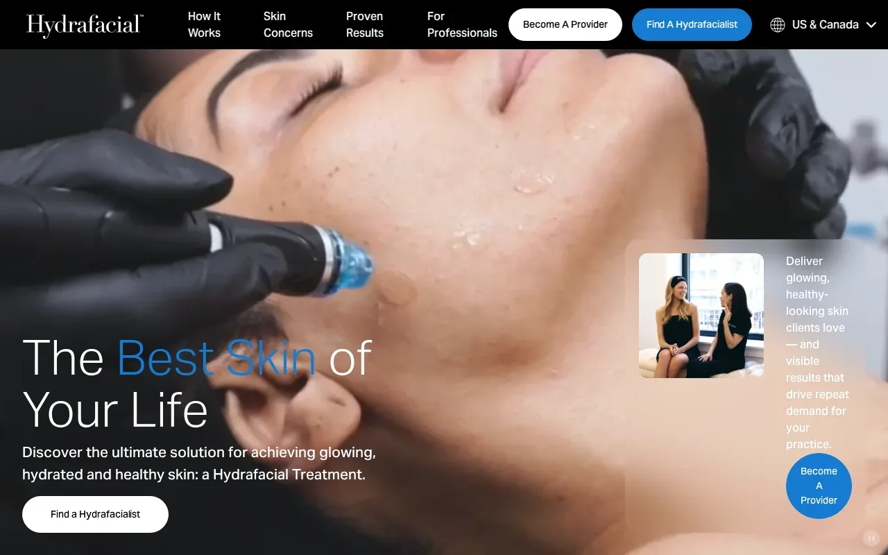 Screenshot of the HydraFacial website