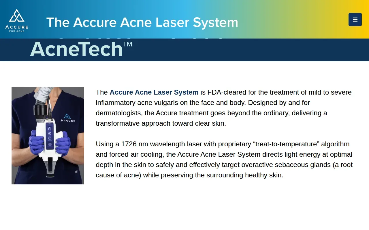 Screenshot of the Accure Acne Laser website
