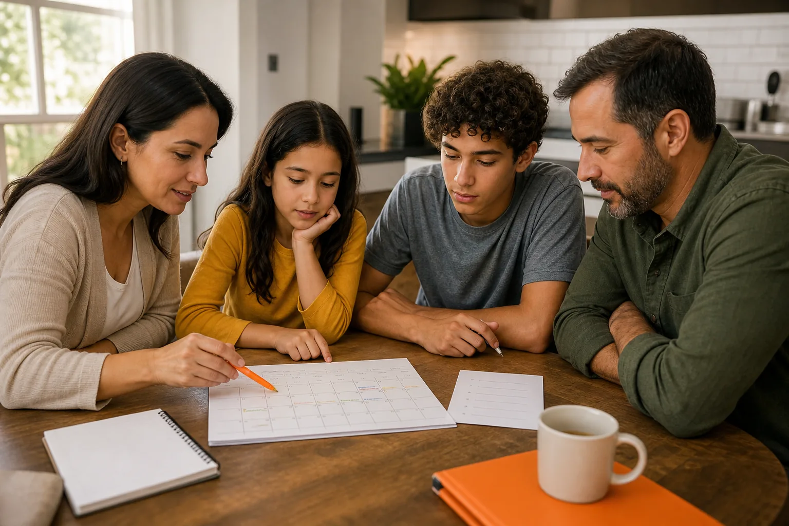 family meeting agenda template on a kitchen table