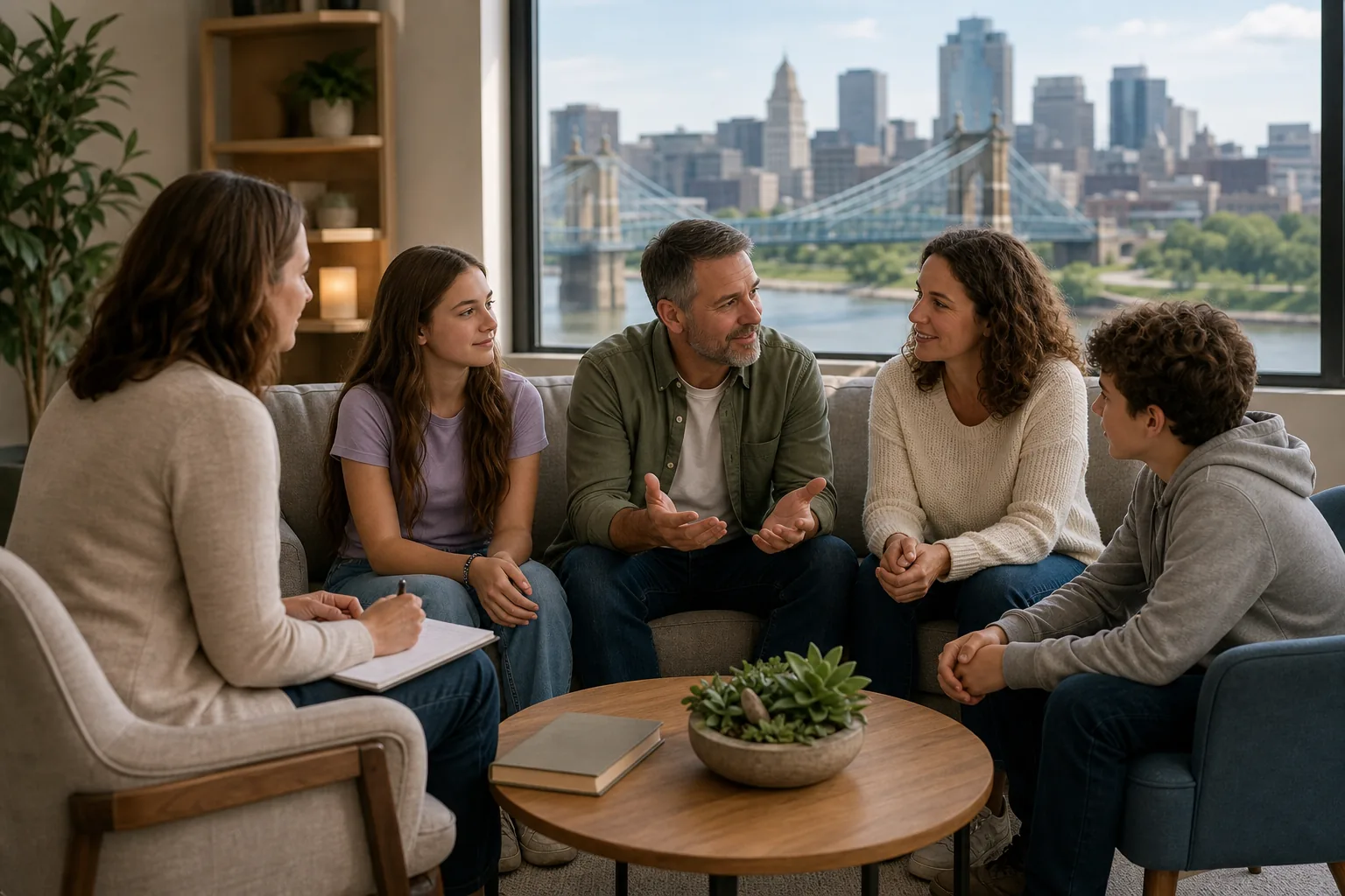 Illustration of a family counseling session