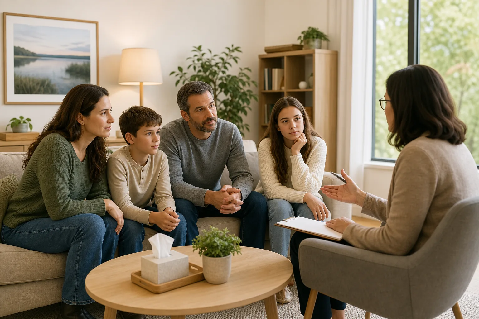 Illustration of a family counseling session