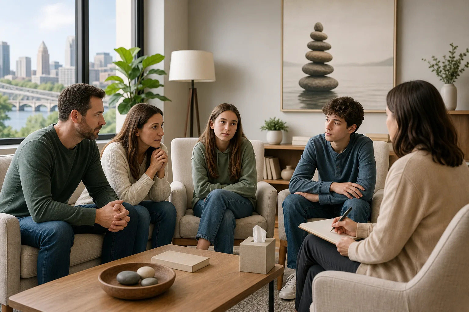 Illustration of a family counseling session