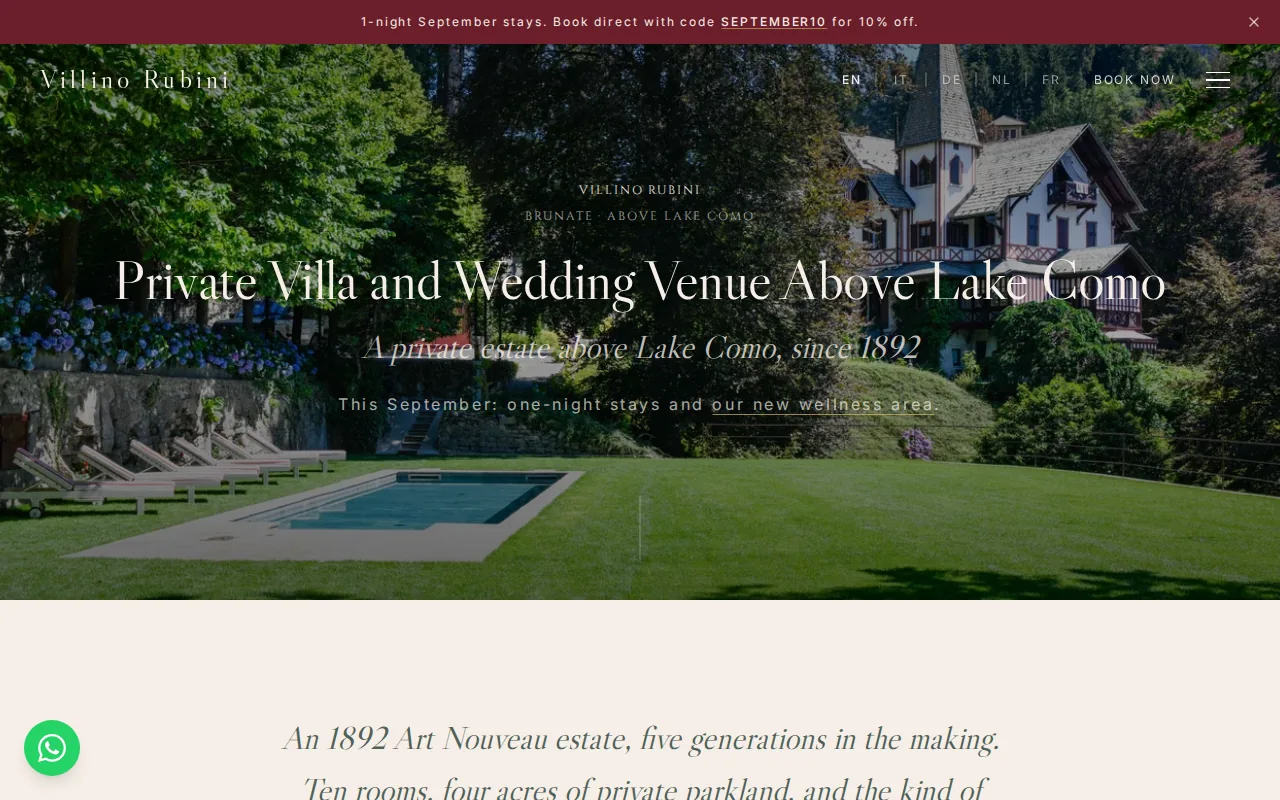 Screenshot of the Villino Rubini website