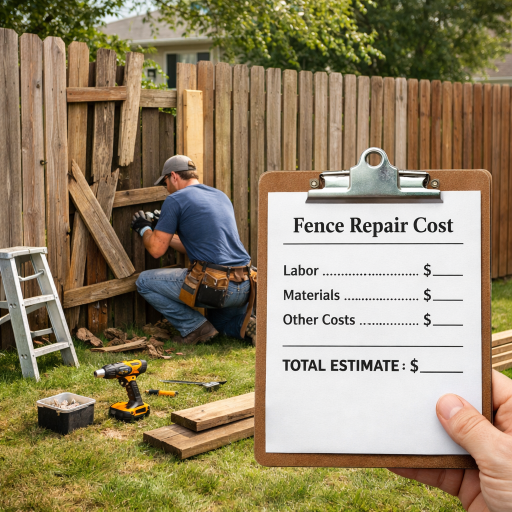 A photorealistic image related to fence-repair-cost. Alt: fence-repair-cost