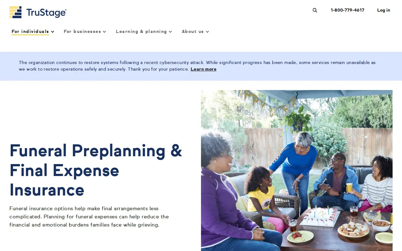 Screenshot of the Final Expense Whole Life Insurance by TruStage website