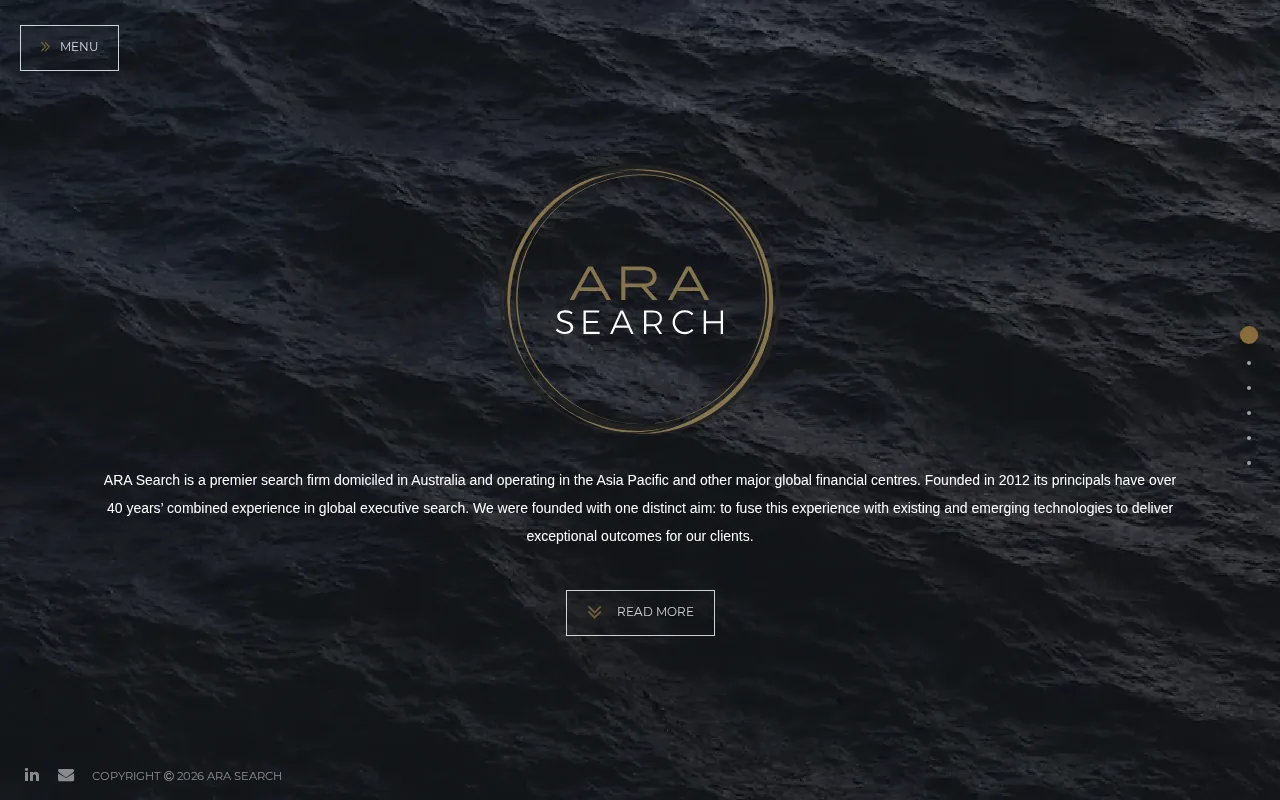 Screenshot of the ARA Search: Retained search for investment and institutional banking leaders website