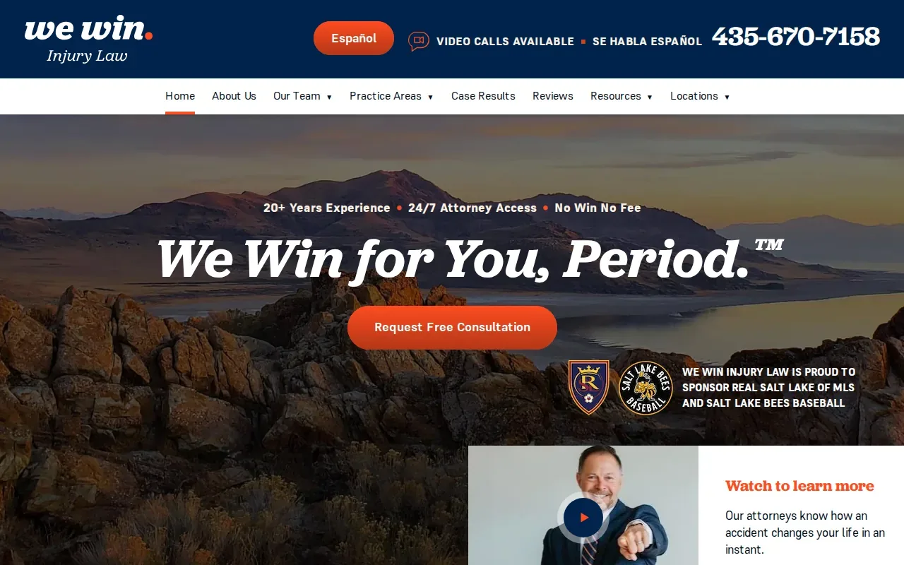 Screenshot of the We Win Injury Law website