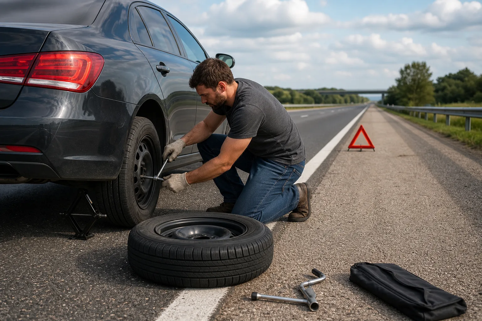 Spare Tire & Jack: visual reference for 3. Spare Tire & Jack , Classic DIY replacement on the spot