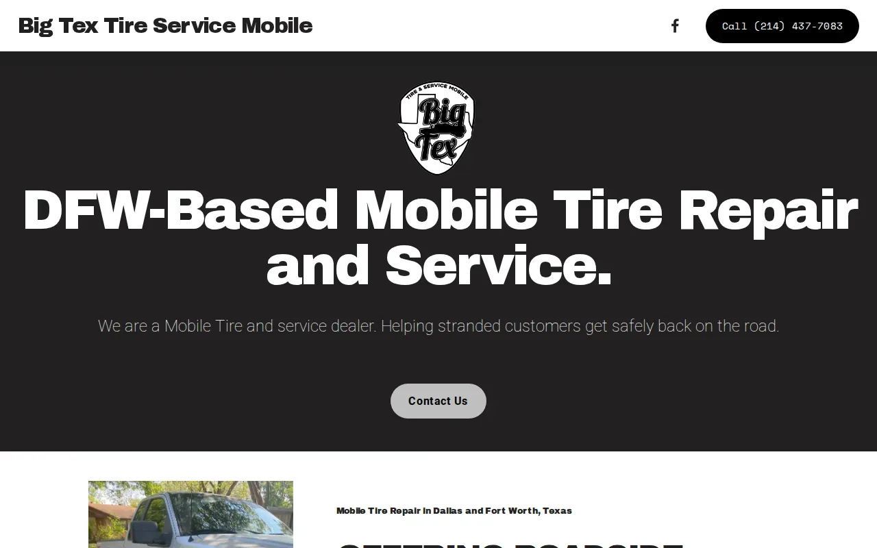 Screenshot of the Big Tex Tire & Service Mobile LLC website