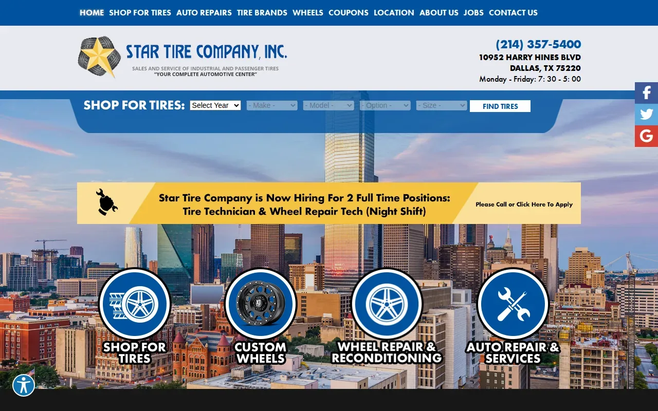 Screenshot of the Star Tire Company website