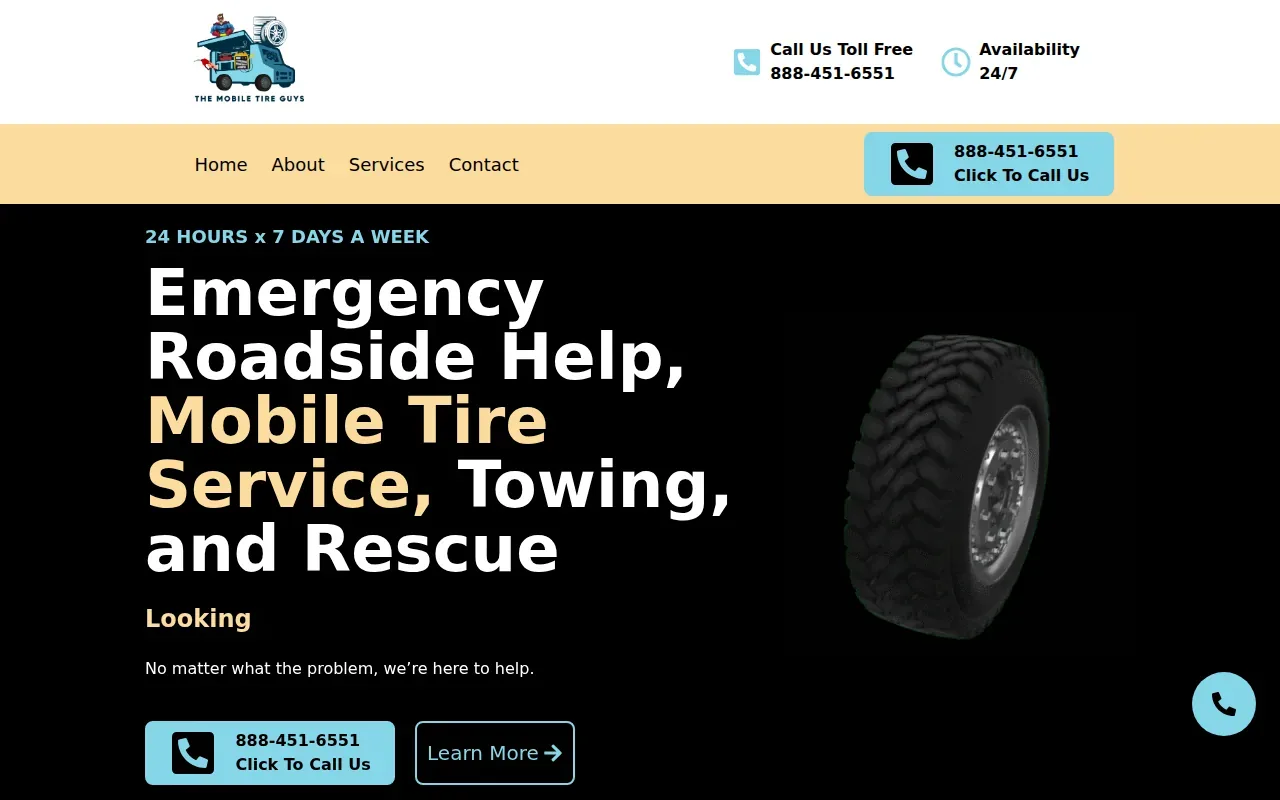 Screenshot of the The Mobile Tire Guys website