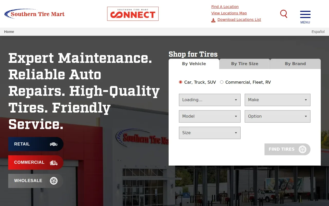 Screenshot of the Southern Tire Mart website
