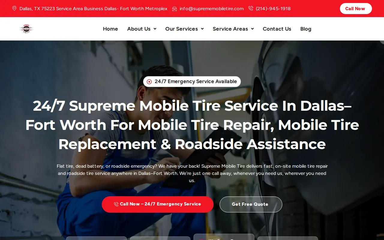Screenshot of the Supreme Mobile Tire website