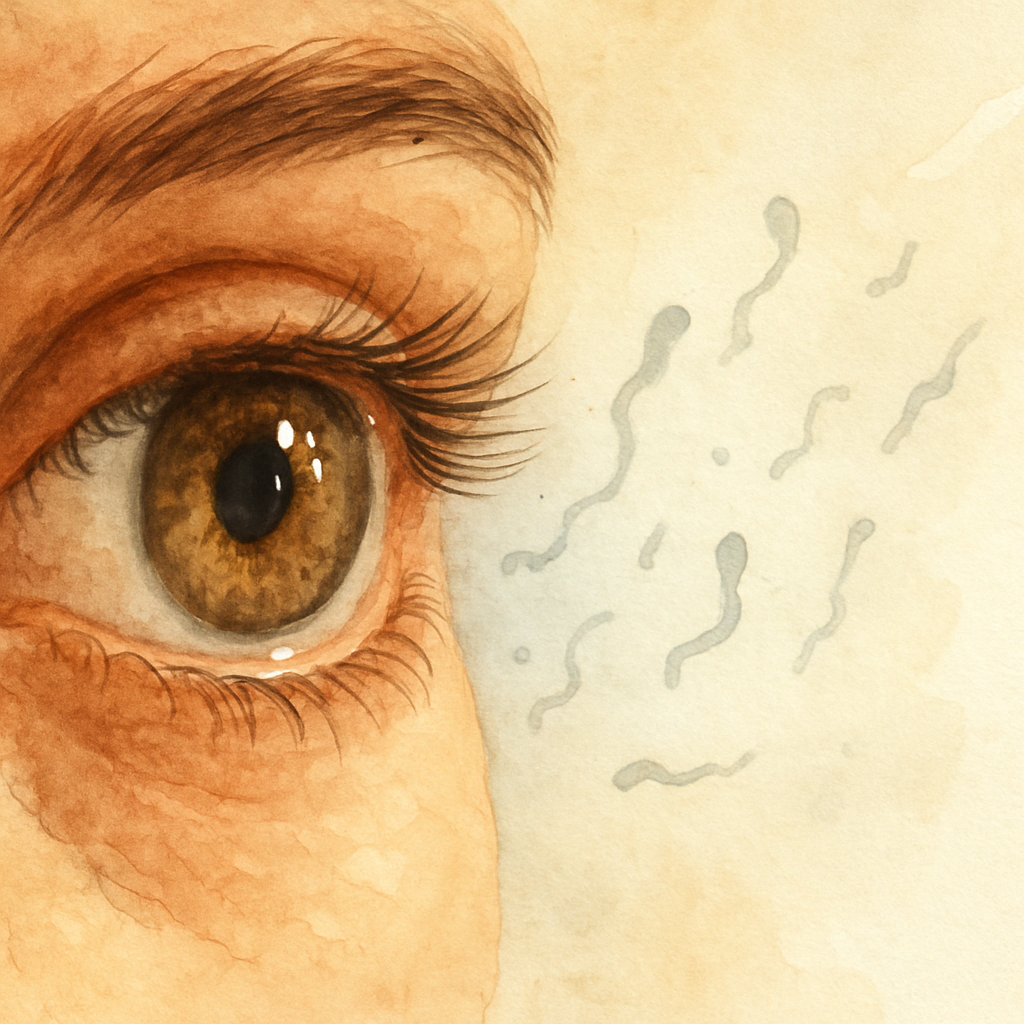 A close‑up illustration of an eye looking at a bright wall with translucent specks drifting in the vitreous humor. Alt: Managing floaters after cataract surgery – visual guide to specks in the eye.