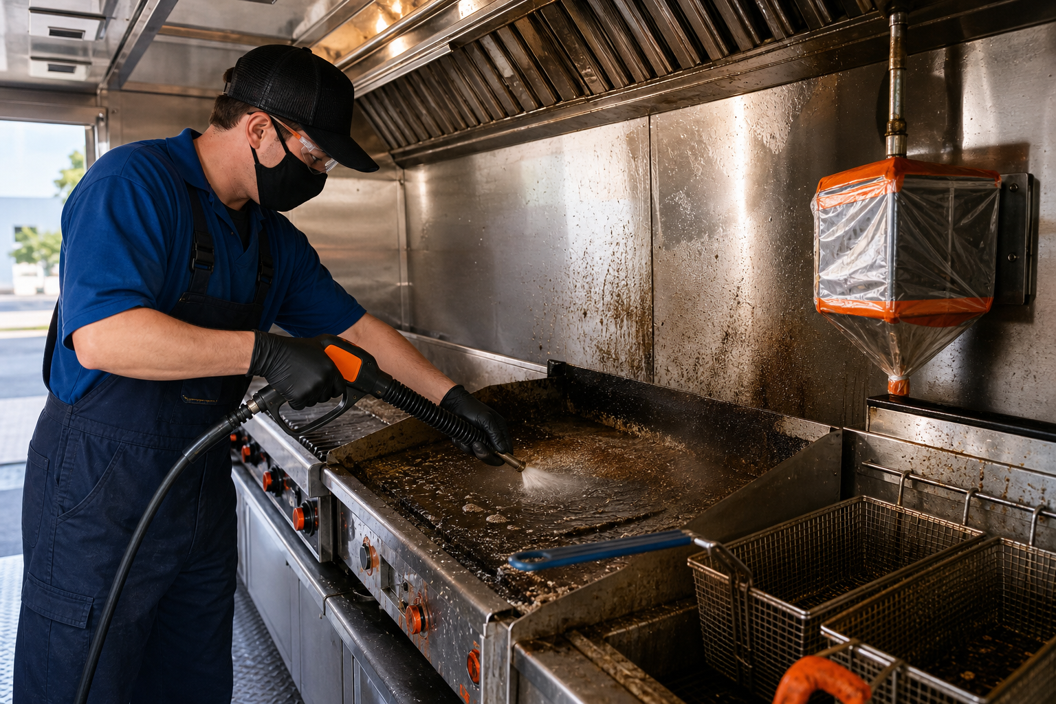 professional food truck kitchen equipment cleaning and grease removal