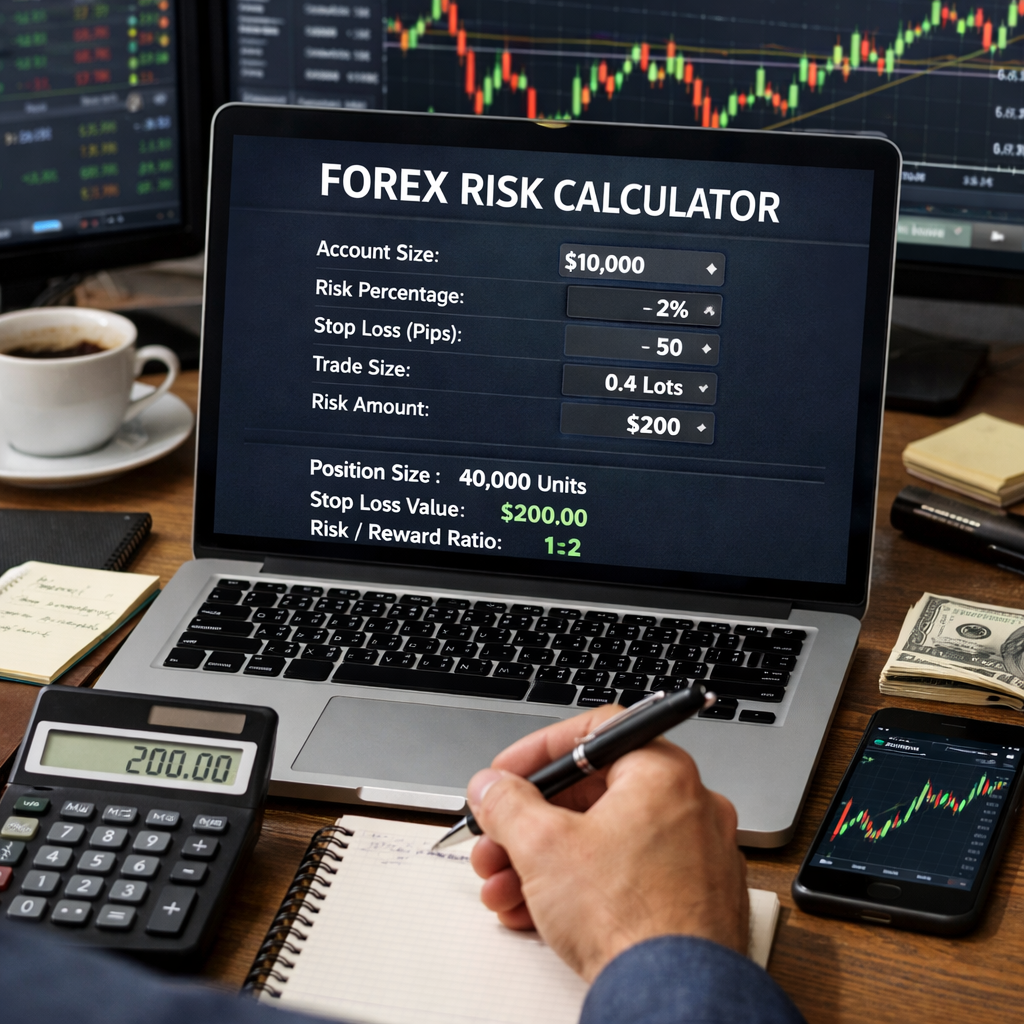 A photorealistic image related to forex-risk-calculator. Alt: forex-risk-calculator