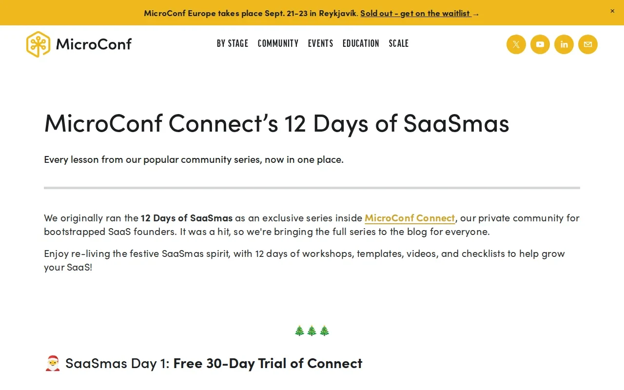 Screenshot of the MicroConf Connect website
