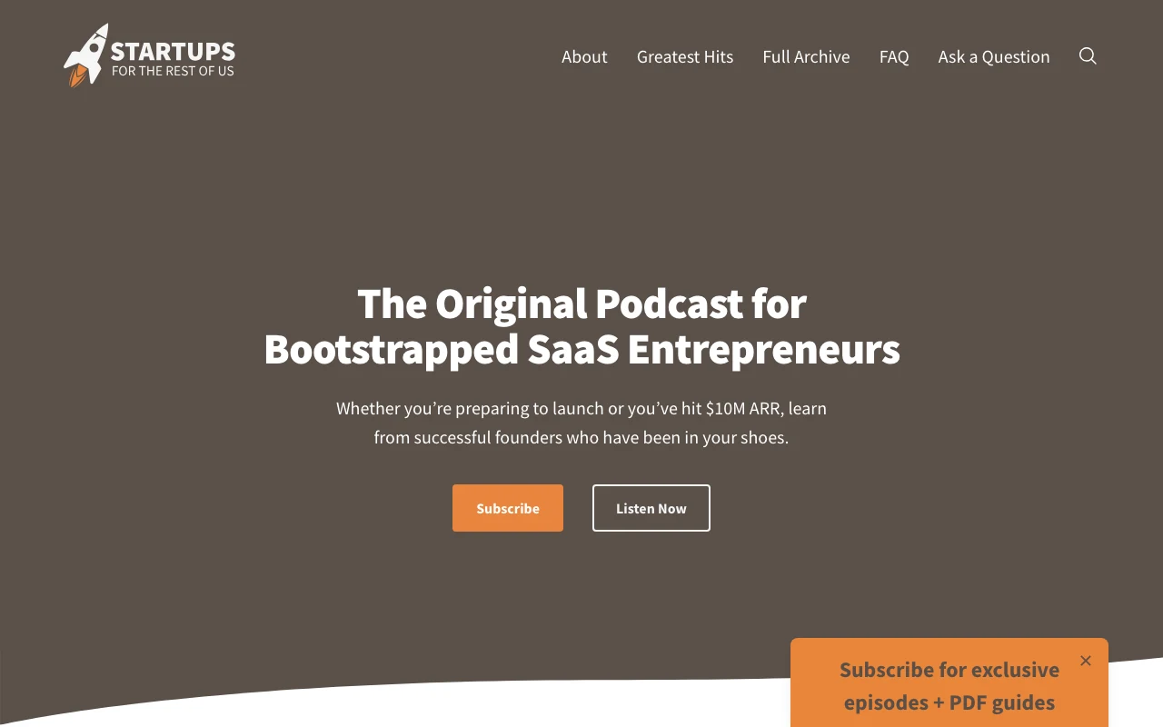 Screenshot of the Startups For The Rest Of Us website