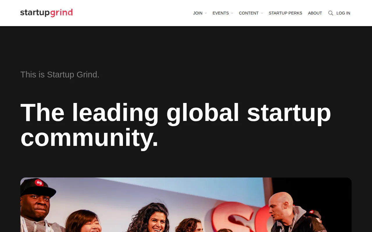 Screenshot of the Startup Grind website