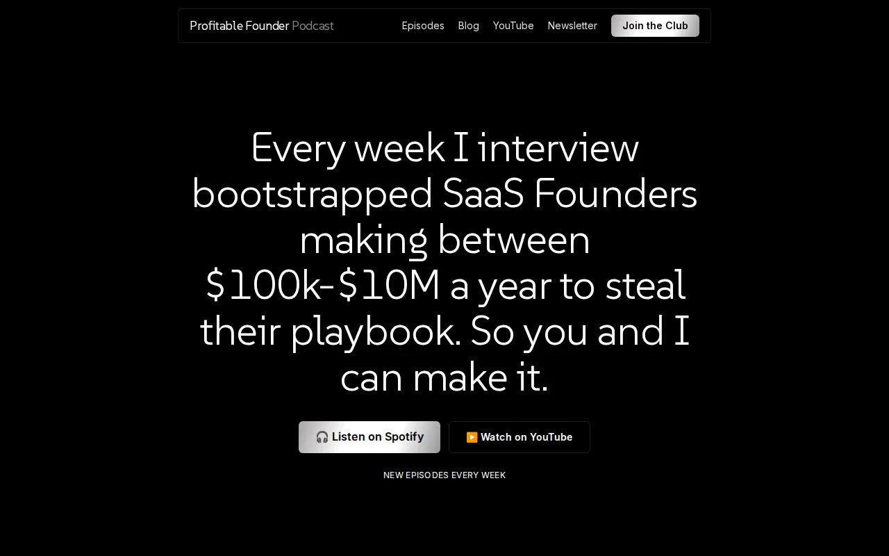 Screenshot of the Profitable Founder Podcast website