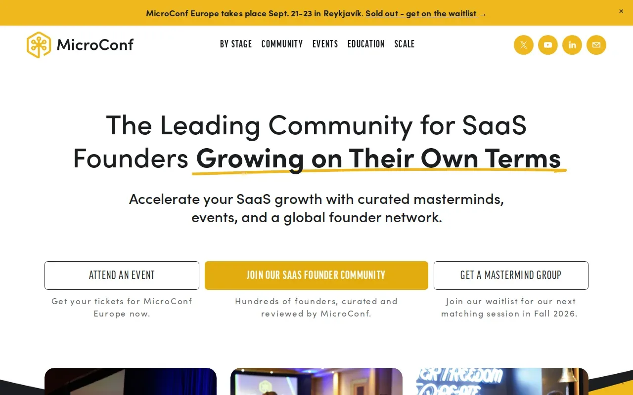 Screenshot of the MicroConf website